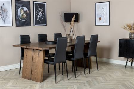 grande table de repas en bois foncé et 6 chaises